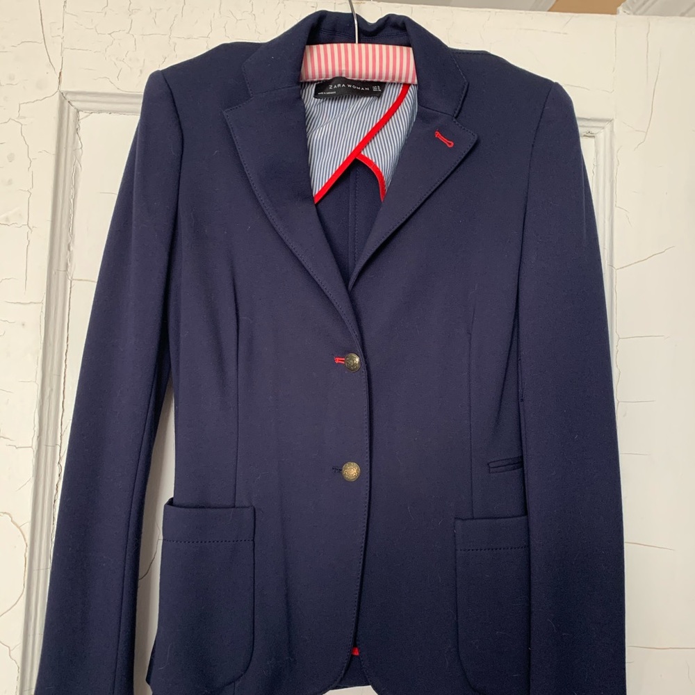 Zara Navy Blazer Red Trim Small